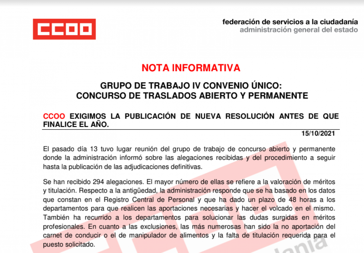 Nota informativa Grupo de trabajo IV Convenio.